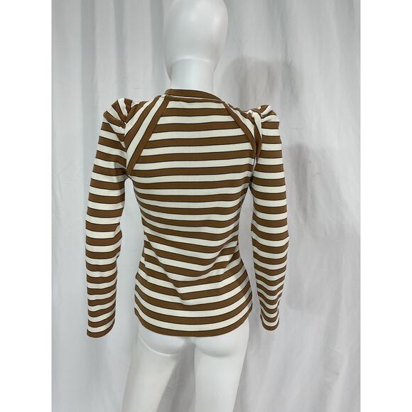 Veronica Beard 'Delano' White Stripe Stretch Cotton Puff Sleeve Top Size S - Picture 3 of 5